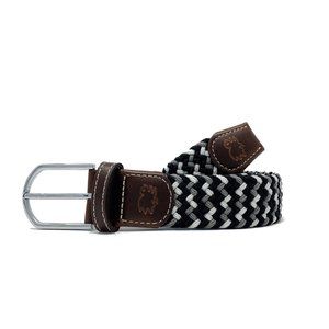Roostas Baja Tri-Colored Woven Stretch Belt in Black, White, and Grey